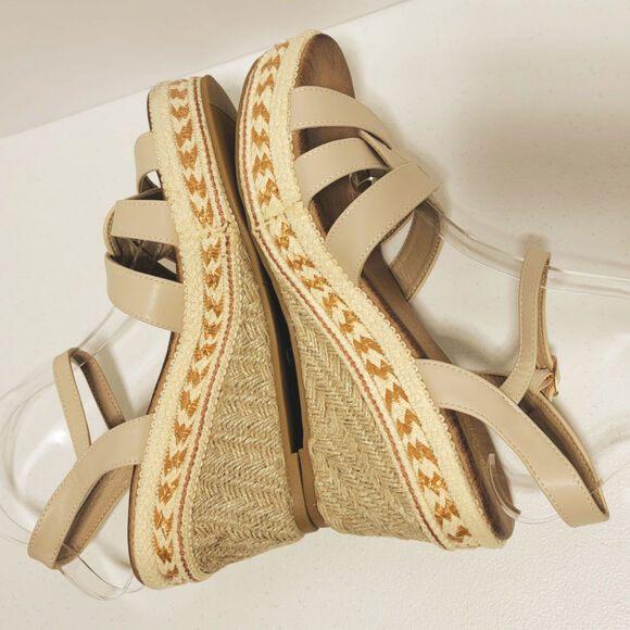 Espadrille Wedge Platform Sandals Sz 9 41 Cream Faux Leather Buckle Ankle Strap - Picture 10 of 16